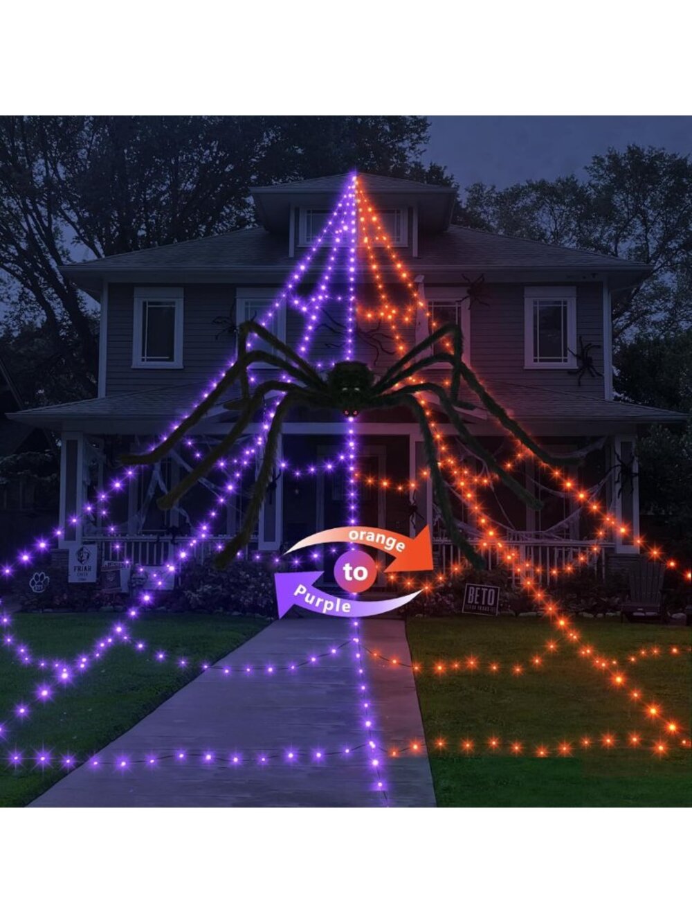 Spooky Outdoor Halloween Decorations: 455 LED Spider Web & 59" Giant Spider